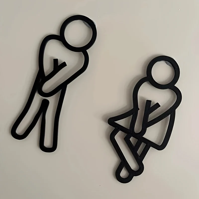 Funny Bathroom Signs for Men Women Creative 2D Flat Restroom Door Decor Restaurant Hotel Cafe Toilet Signage Wall Sticker